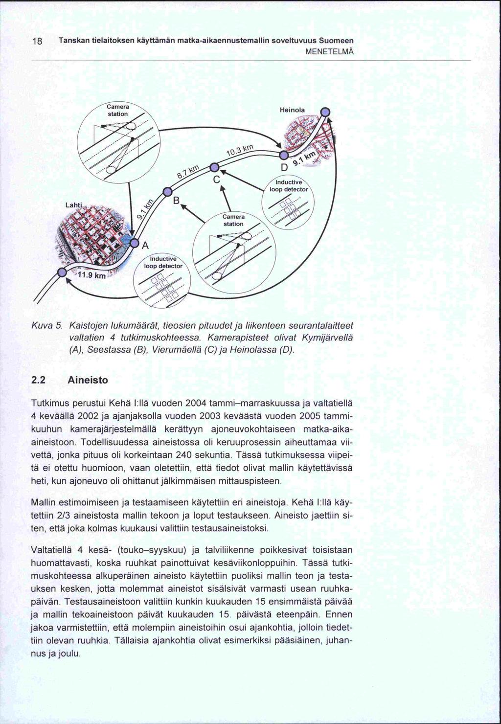 valt atien 18 Tanskan tielaitoksen käyttämän matka-aikaennustemallin soveltuvuus Suomeen MENETELMÄ Camera station Heinola C p detector A - 11.9 km loop Kuva 5.