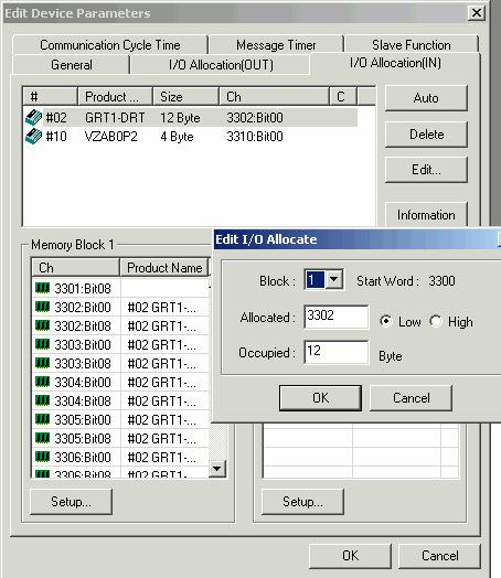 CX-Integrator ja väylän tiedot / Master Tuplaklikki noodiin avaa laitteen parametri-ikkunan Master #63 etä-io-osoitteet vastaavat autoalloikointialueita, eli noodin ensimmäinen IO-sana on