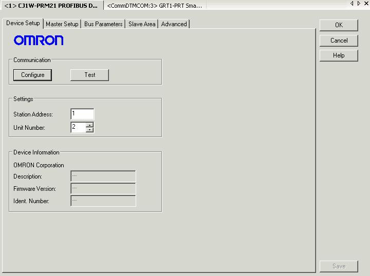 6.4 CX-Configurator-FDT PRM21 Lopuksi Masterin PRM21 asetukset Device Setup lehdellä asetellaan