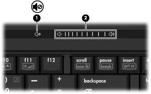 Äänenvoimakkuuden säätäminen Äänenvoimakkuuden säätämiseen voit käyttää seuraavia säätimiä: Tietokoneen äänenvoimakkuuspainikkeet (vain tietyt mallit): Jos haluat mykistää tai palauttaa äänet, paina