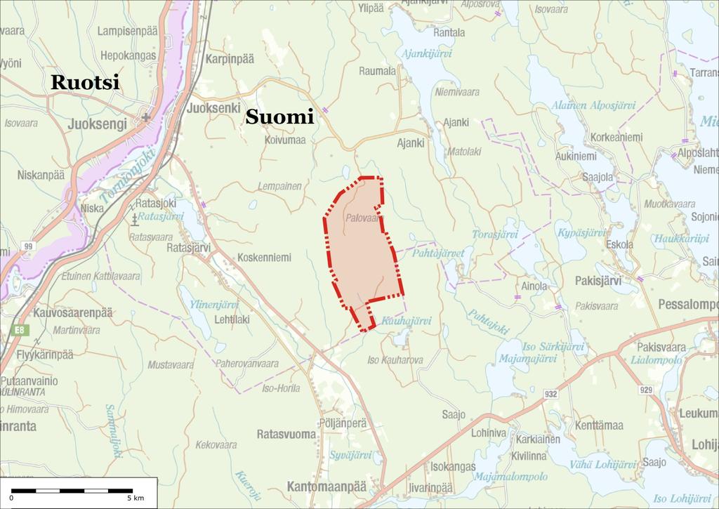 26.9.2016 PELLON KUNTA Kuva 1. Palvaaran tuulivimapuistn alustava yleiskaava-alue n esitetty punaisella.