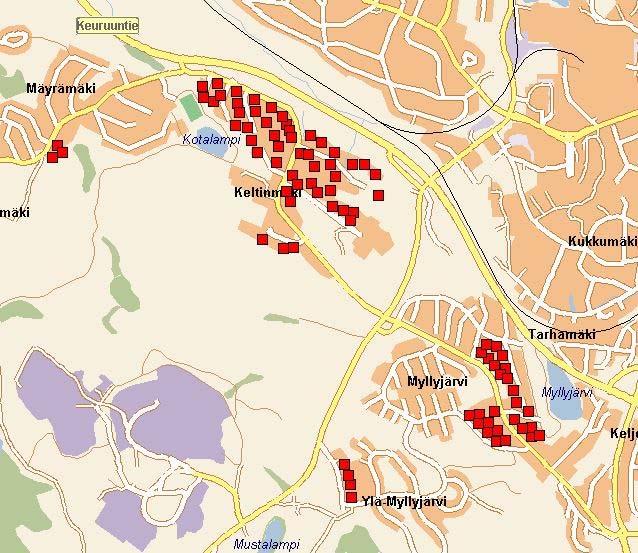 Postinumeroalue 40640 Rivitaloja 50 kpl, ketjutaloja