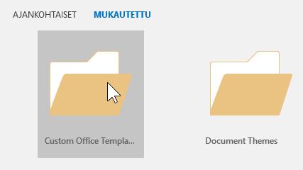 RATKAISUT SIVU 15 / 15 Office 2013/2016: valitse kohta Mukautettu (Custom). Mikäli mallit eivät vielä näy, valitse Mukautetut Office-mallit (Custom Office Templates).