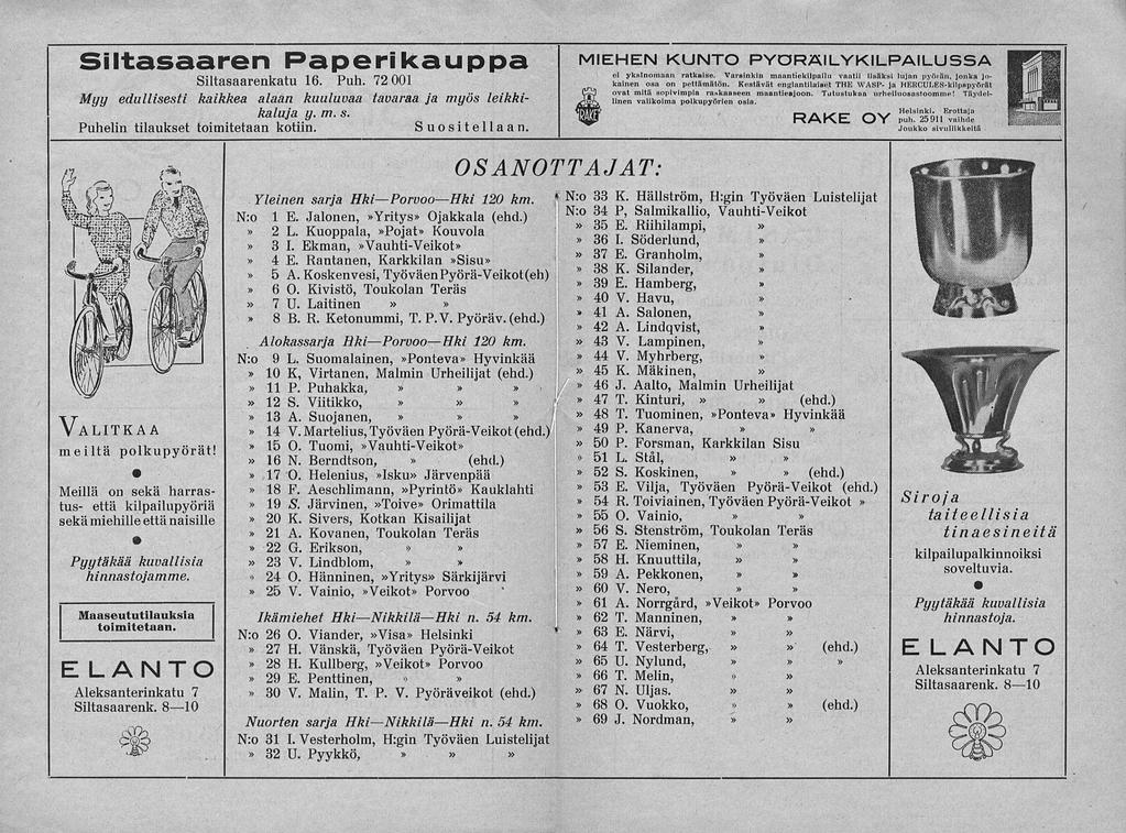 _._-, -, Helsinki. I Siltasaaren Paperikauppa Siltasaarenkatu 16. Puh. 72 001 Myy edullisesti kaikkea alaan kuuluvaa tavaraa ja myös leikkikaluja y. m. s. Puhelin tilaukset toimitetaan kotiin.