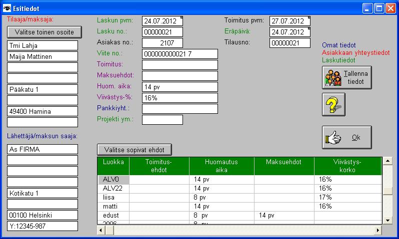 8.5.2012 Toimiala -toiminnossa etsi-kenttä. 9.6.2012 Käsittele lisätekstissä parannuksia: Poista lisäteksti -valikko ja pistenappia painamalla ohjelma avaa lisätekstin. 5.7.