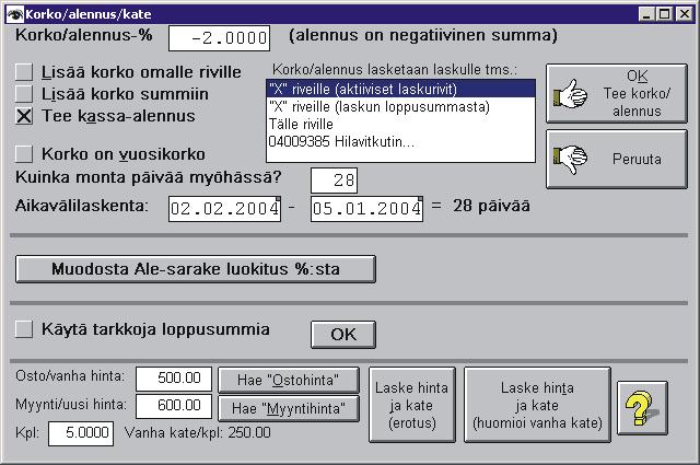 7.10.2003 Pikavalinta/pistenapit sarakkeisiin Tilausno/Lasku no. ja Tyyppi/Viitteemme. 27.10.2003 Em.