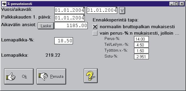 2004 Palkanlaskennan kriteeri-ikkunaan annetut kriteerit voi tallentaa ja käyttää pikavalintana. 30.9.2004 Palkkalaji 503T0 poistaa työnantajan Tel/TaEl/Lel vakuutuksen ko. Riviltä.