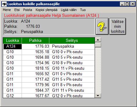 11.7.2015 Useita käyttäjäliittymäparannuksia Lisää -palkka -ikkunaan. 12.7.2015 Palkkaluokitustaulukko.