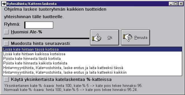 vaihtoehdoksi. 11.12.2002 Viivakoodien tulostuksessa parannuksia.