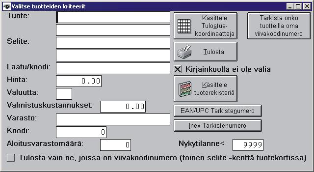 Tuoterekisteristä paina Tuoterekisteri printtaus ja valitse sitten Poista varastonhallinnasta turhaa tietoa ja paina OK.