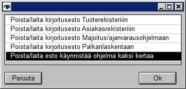 19.4.2016 Asetukset ja tiedostot -ikkunassa ja siitä avautuvassa Muut asetukset ja valuutat -ikkunassa voidaan laittaa kirjoitusesto myös siten, ettei ohjelmaa voi käynnistää kaksi kertaa. 29.6.2016 Sähköpostiohjelmassa vastaanottajakentässä pistenappi, josta voi valita aiemmin käytetyn sähköpostiosoitteen.