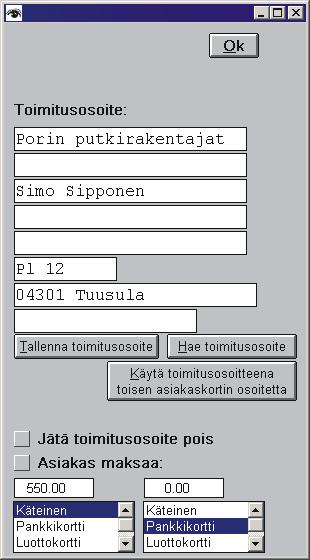 Muissa lomakkeissa, joissa on aiemmin ollut Asiakas maksaa toiminto mahdollisuus antaa käteis- ja luottokorttisumma erikseen.