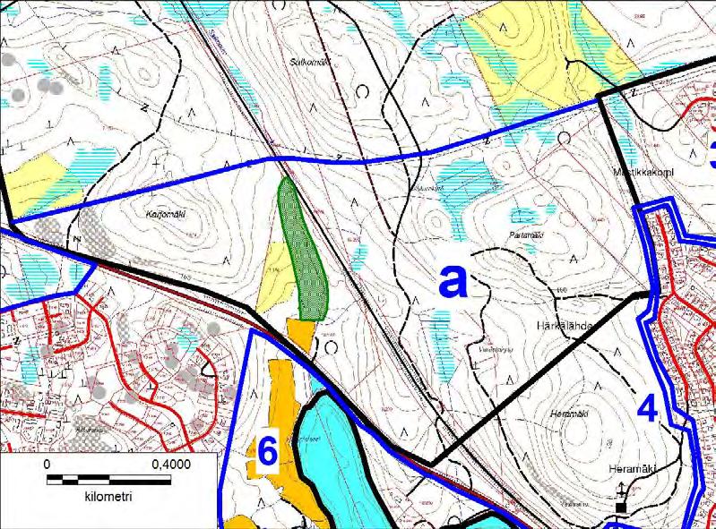 Alue a (mahdollinen kaava-alueen laajennus) Aluetta rajaavat lännessä valtatie 13, pohjoisessa voimajohto, idässä Mustikkakorven asuinalue ja etelässä Heramäki. Rautatie kulkee alueen halki.