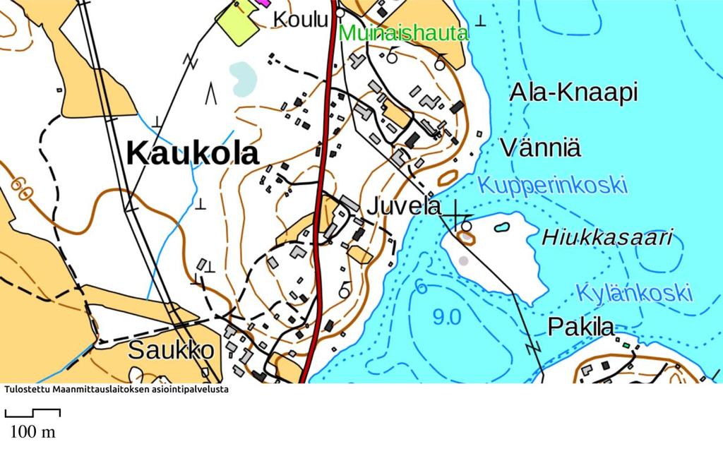kartan rajaus. Maanmittauslaitos 2017. Mittajana lisätty. Kuva 2.