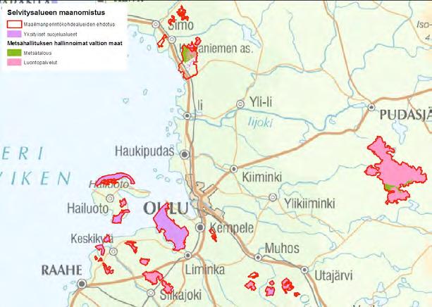 rajaukset ovat suuntaa antavia, ja tarkoituksena on, että ne tarkentuvat vielä toteutusvaiheessa. Luonnonsuojelullisesti arvokkaimmat kohteet (mm.