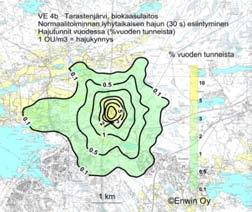 16 6.1.3 Lyhytaikaisen hajun esiintyvyys Vertailuna v. 2004 mallinnukseen laskettiin myös ns. lyhytaikaisen (30 s) hajun esiintyvyys hajutunteina vuodessa.