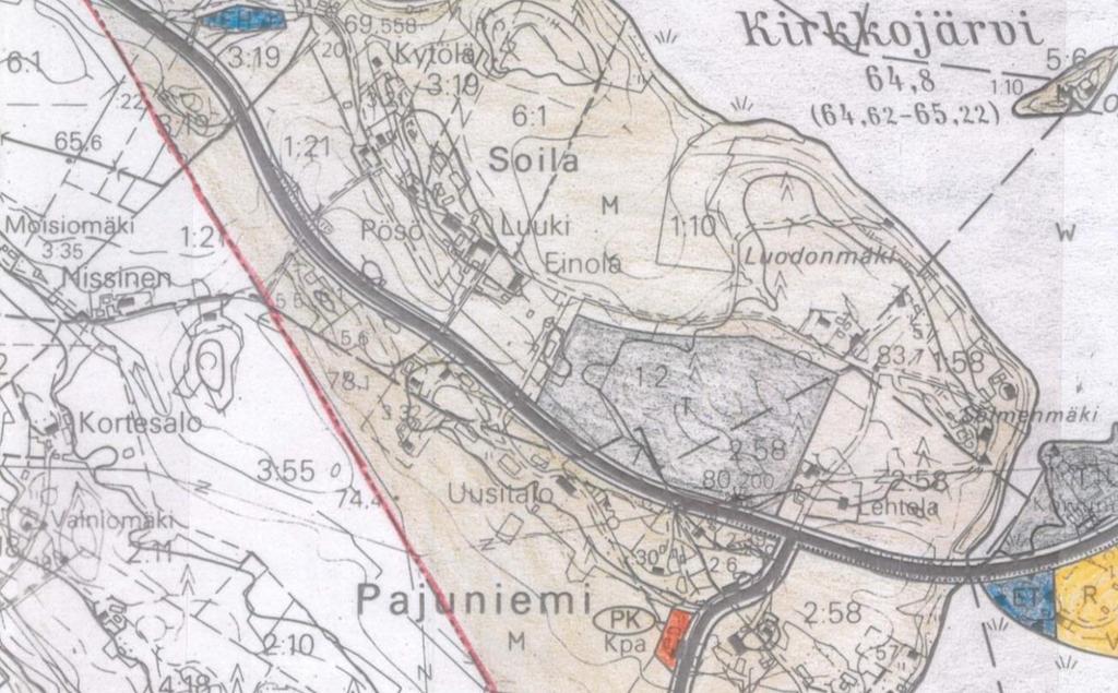 Ote Sastamalan kaupunkirakennesuunnitelmasta. Kaava-alueen sijainti ympyröity.