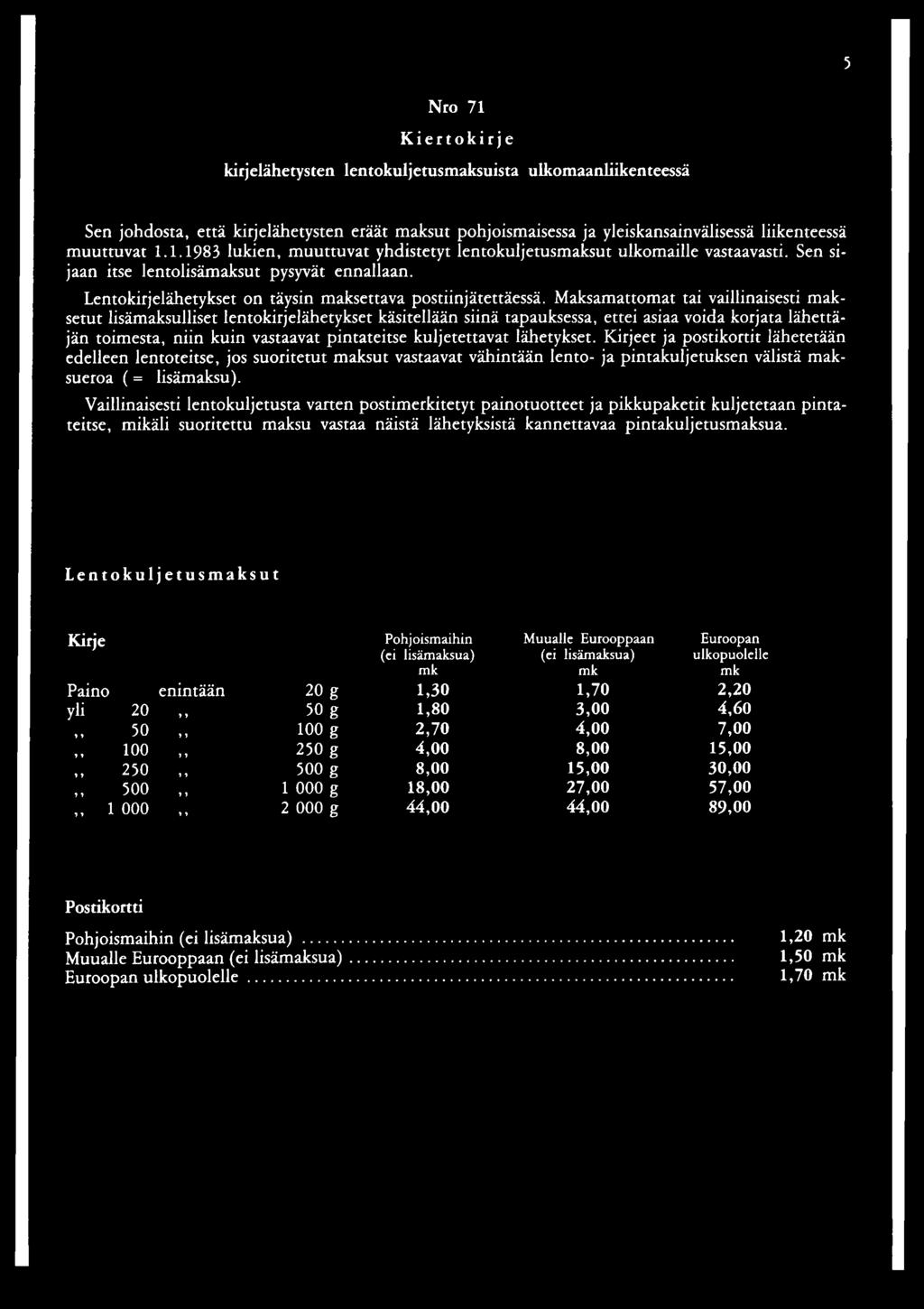 Maksamattomat tai vaillinaisesti maksetut lisämaksulliset lentokirjelähetykset käsitellään siinä tapauksessa, ettei asiaa voida korjata lähettäjän toimesta, niin kuin vastaavat pintateitse