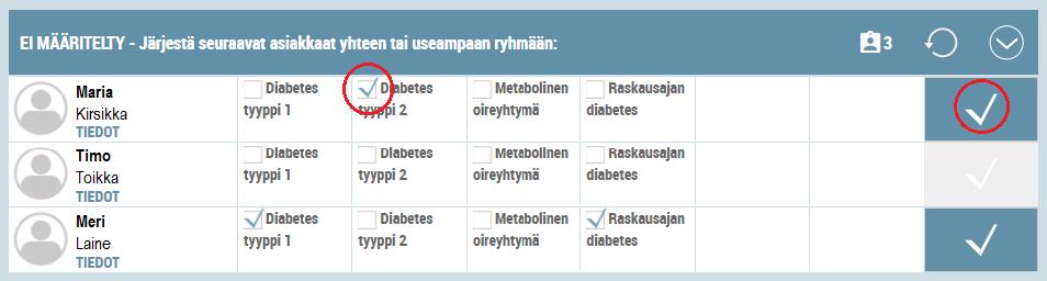 Voit hakea järjestelmästä tiettyä henkilöä käyttämällä näkymän vasemmassa reunassa olevaa hakukenttää. Kuva 1: Asiakkaani-näkymä listaa kaikki luomasi asiakasryhmät 4.