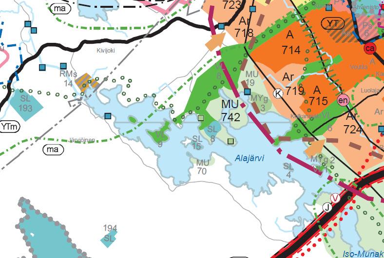 Kuva 3. Ote Kanta-Hämeen maakuntakaavojen yhdistelmästä. Suunnittelualueen sijainti on esitetty likimääräisesti punaisella ympyrällä.