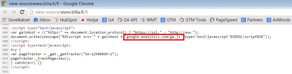 Universal Analytics päivitys Tarkista (lähdekoodista) mitä versiota käytät tällä