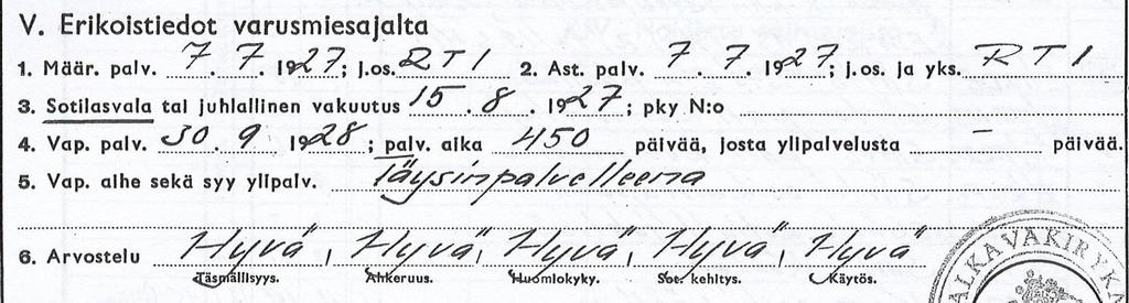 Henkilö määrätty vakinaiseen palvelukseen, joka alkanut 18.1.1942.