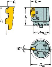 Varsimalli työkalu Nousualue Mitat, mm, tuumaa Pääkäyttöalue Kierrettä/tuuma Tilauskoodi b f 1 h h 1 l 1 10-5 R166.39F-3232-24 32 38.6 32 32 148.4 1.