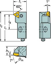 Terän koko Nousualue Mitat, mm, tuumaa Pääkäyttöalue i mm Kierrettä/tuuma Tilauskoodi m min f 1 h h 1 l 1 l 2 l 8 16 3/8 0.5-3.0 32-6 R466.