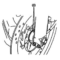 Etupyörän asettaminen paikoilleen 1.Aseta etupyörä etuhaarukkaan ja pujota akseli vasemman etuputken ja etupyörän navan läpi niin että nopeusmittarin pyörittäjän uloke (8) osuu vastakoloon. 2.