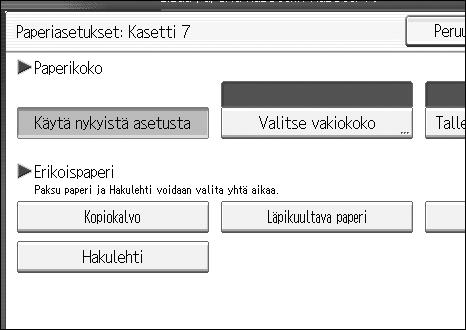 Kopioiminen E Paina [Valitse vakiokoko]. F Valitse paperikoko. G Paina [OK] kaksi kertaa.