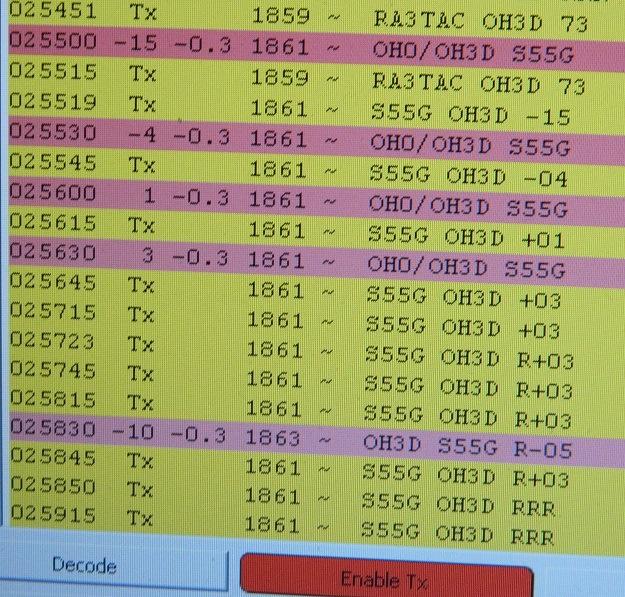 CQ-kutsuun vastaajan sanomat Grid lähettää valitulle asemalle lokaattorin R+dB lähettää kuittauksen saatuun raporttiin ja signaalivoimakkuusraportin 73 lähettää kuittauksen saatuun RRR raporttiin Gen