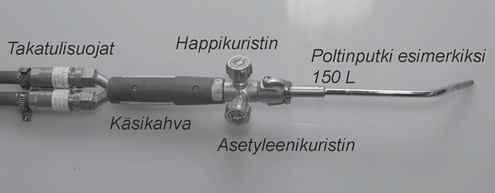 Happipullo, harmaa Happi ylläpitää ja edistää palamista. Happipullojen täyttöpaine on 150 tai 200 bar.