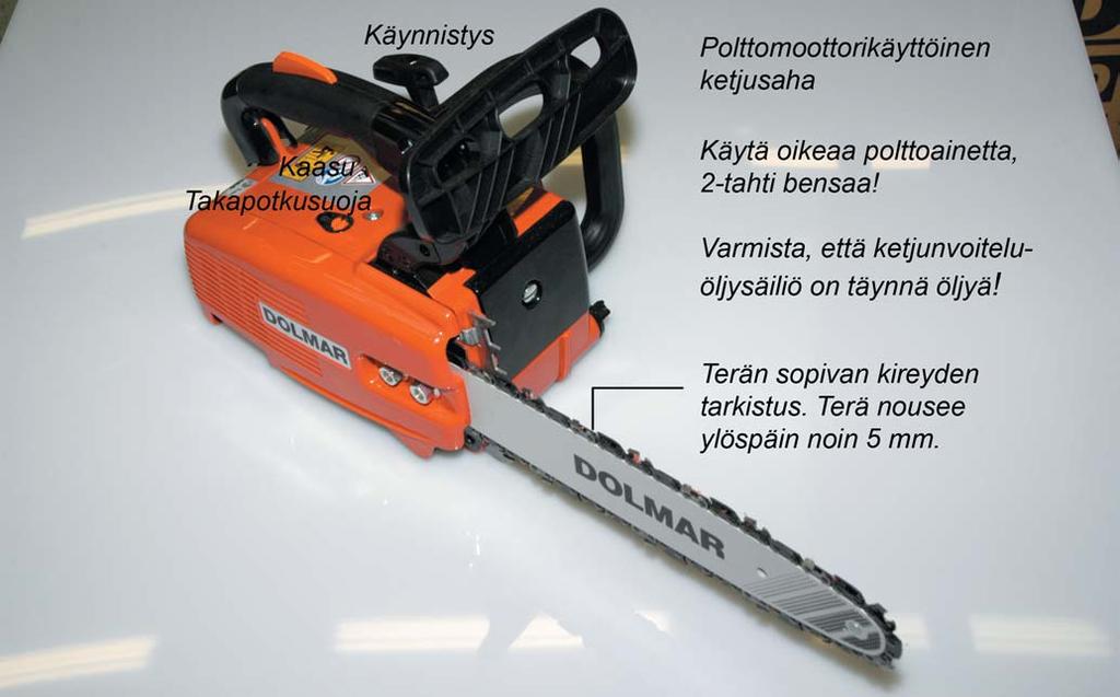 Ketjusaha voi olla sähkö- tai polttomoottorikäyttöinen.