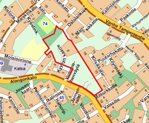 Asemakaava koskee osaa tilasta 406-4-40 Asemakaavalla muodostuu Hakumäen kaupunginosan korttelit 94-96 ja osa korttelista 9, Läykkälän kaupunginosa korttelit 28 ja 91 sekä osa korttelista 27 sekä