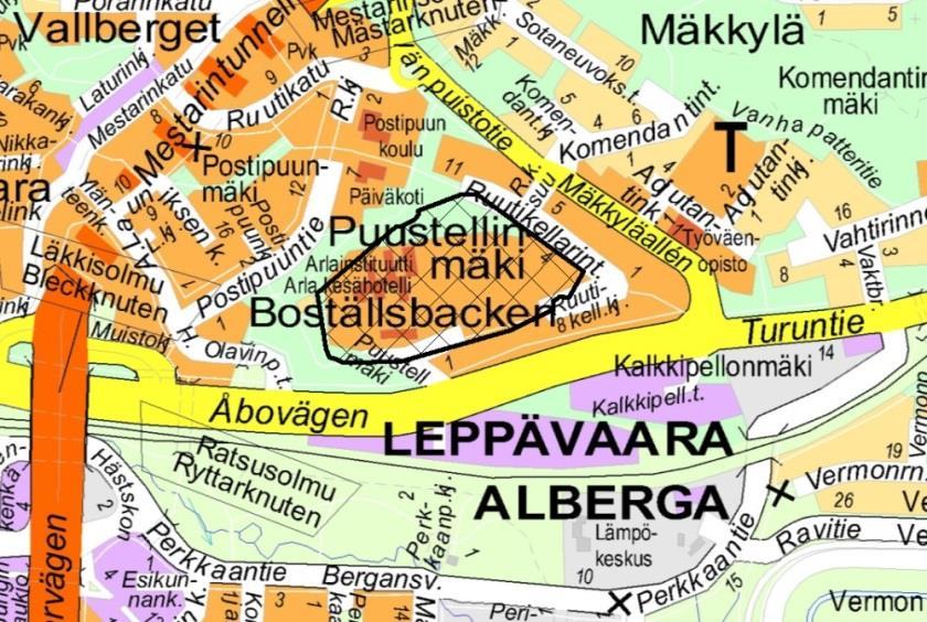 Espoon kaupunki Kokouskutsu Asia 9 Valtuusto 16.10.2017 Sivu 31 / 70 rakennusten korttelialue. Alueen länsiosaan osoitetaan asuntolan ja opetustoimen korttelialueet.