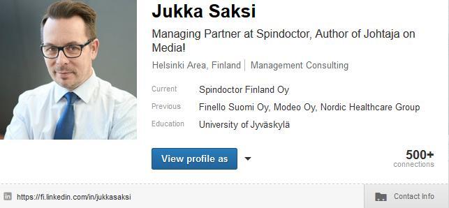 Klikkaamalla kuvaa voit tutustua Jukka Saksin LinkedIn - profiiliin.