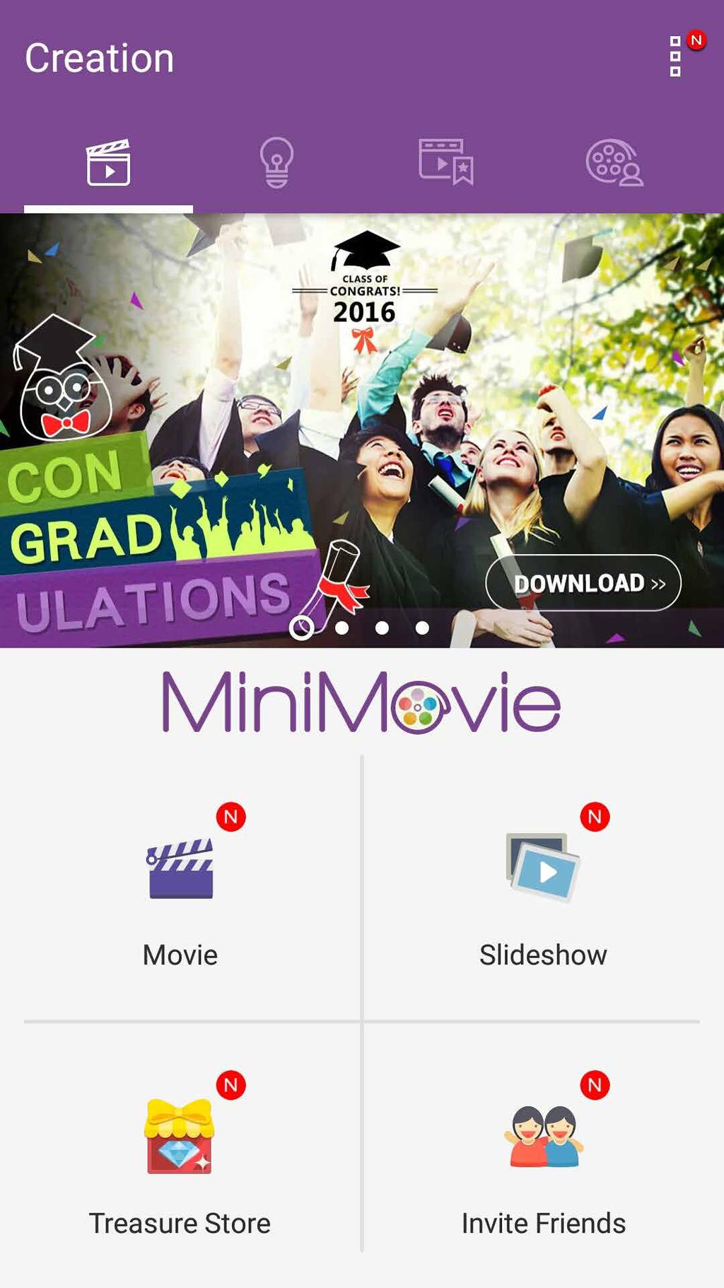 MiniMovien käyttö Muuta valokuvat teema-muotoilluksi elokuvaksi tai yleiseksi diaesitykseksi MiniMovie-sovelluksella. MiniMovien luominen: 1.