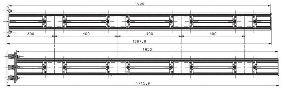 säädettävän jalan: kulma- ja kallistussäädöillä Peilitolppa 4 :lla peilillä, väli 300 mm, L = 1650 mm, sis.