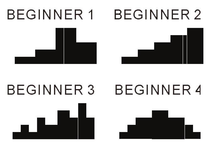 Beginner-ohjelmia on valittavana 4: beginner 1, beginner 2, beginner 3, ja beginner 4.