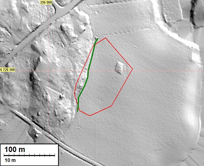 4 Maanmittauslaitoksen laserkeilausaineistosta laaditusta maastomallista näkee selvästi, että arkeologisessa