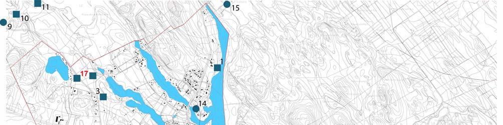 Kartta 6. Muinaismuistokohteiden sijainti Rautalammin keskustan osayleiskaava-alueella ja sen välittömässä läheisyydessä. Kiinteät muinaisjäännökset 1. Vaalijala 5. Laakkola 2. Kaijärvi 6. Kinnula 3.