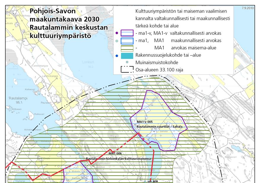 Kirkonkylän taajaman pohjoispuolella on lisäksi laajoja alueita merkitty maakunnallisesti arvokkaaksi Rautalammin kirkonkylän kulttuurimaisemaksi.