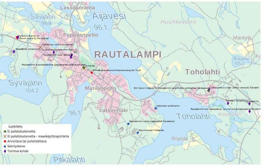 Kartta 14. Kuopion ELY -keskukselta saatu kartta Rautalammin keskustan PIMA -kohteista.