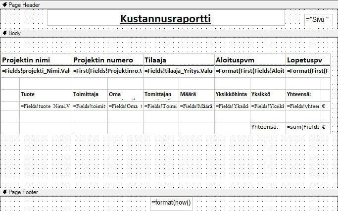 34 lopetetaan. Lopuksi TableAdapter päivitetään ja luodaan ilmoitus, joka kertoo, että toimittajan tietojen lisäys onnistui. Kuva 16. Toimittajan lisäys onnistui 5.3.5 Kustannusraportti Kuva 17.