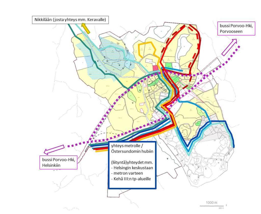 metroalternativen. I generalplanen för Östersundom görs förberedelser även för förbättringar av den kollektiva tvärtrafiken genom regionen.