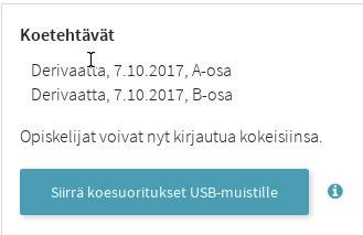 3. Kokeen lopputoimet Kun koeaika on umpeutunut ja opiskelijat ovat päättäneet kokeensa Päätä koe -napista, kokeenpitäjä klikkaa linkkiä Koesuoritusten siirto ja valvojan näytön salasana.