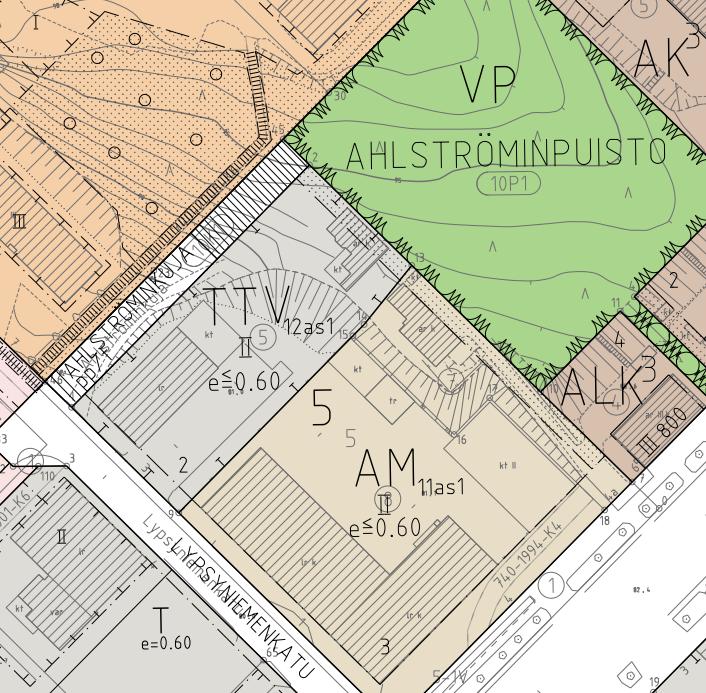 Ajantasa-asemakaava Voimassa olevan asemakaavan kaavamerkinnät vuodelta 19