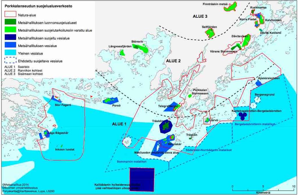 Metsähallituksen selvitys mahdollisuudesta perustaa Porkkalan kansallispuisto Selvityksessä vertaillaan 4 vaihtoehtoa: tavallinen suojelualue ja 3 eri laajuista kansallispuistoa.