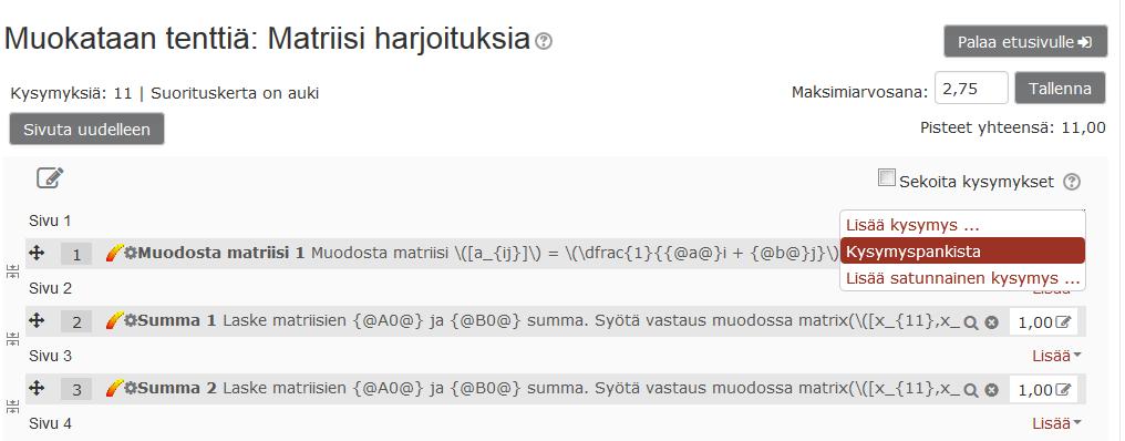 143 7.10.2.12 Stack Stack-tehtävät ovat matemaattisia tehtäviä. Opiskelijoiden vastauksien tarkistuksessa käytetään symbolisen laskennan ohjelmistoa.