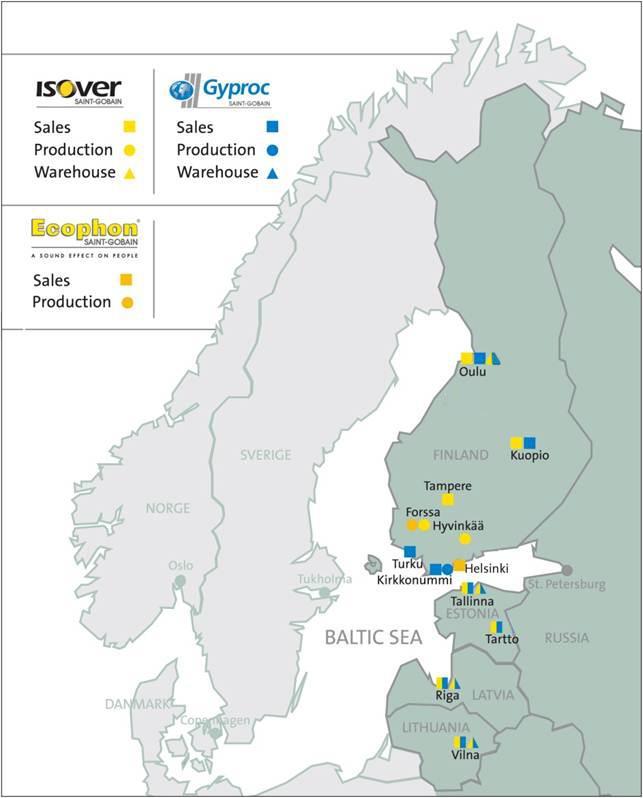 Saint-Gobain Rakennustuotteet Oy, avainlukuja Liikevaihto 110 miljoonaa euroa